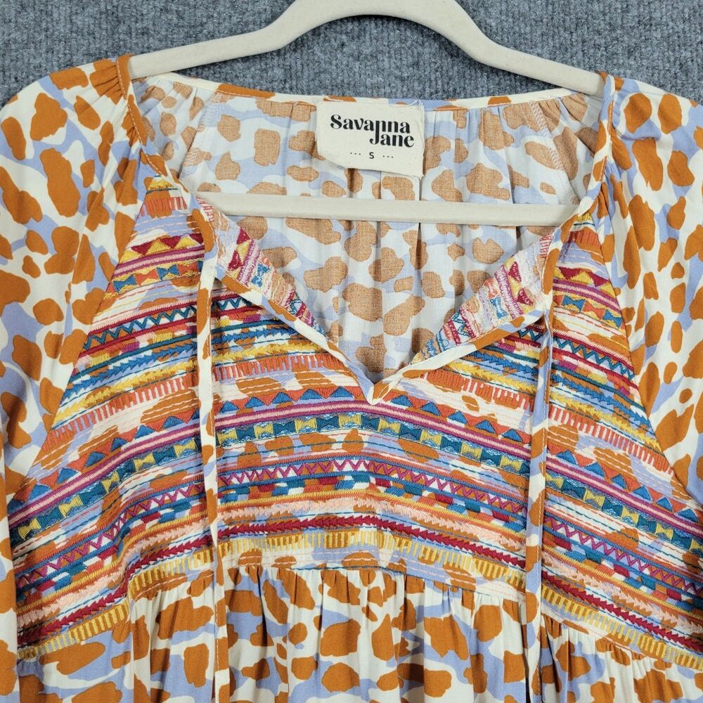NWT SAVANNA JANE 17928 Animal Print Southwestern Embroidered Boho Top SIZE SMALL - Picture 4 of 8